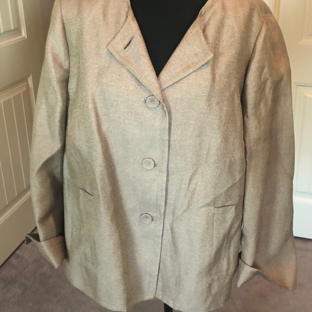 Talbots Sz 18W champagne/metallic linen blend blazer classic mature wedding